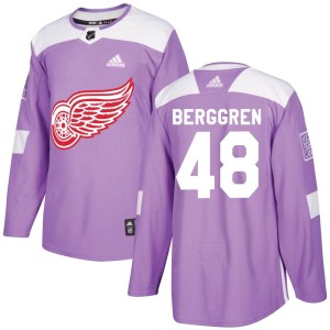 Detroit Red Wings Jonatan Berggren Official Purple Adidas Authentic Adult Hockey Fights Cancer Practice NHL Hockey Jersey