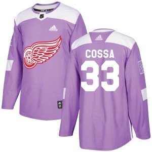 Detroit Red Wings Sebastian Cossa Official Purple Adidas Authentic Adult Hockey Fights Cancer Practice NHL Hockey Jersey