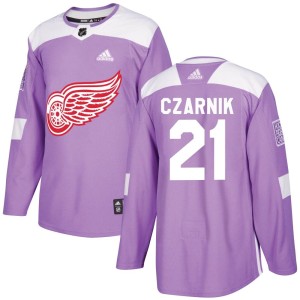 Detroit Red Wings Austin Czarnik Official Purple Adidas Authentic Adult Hockey Fights Cancer Practice NHL Hockey Jersey