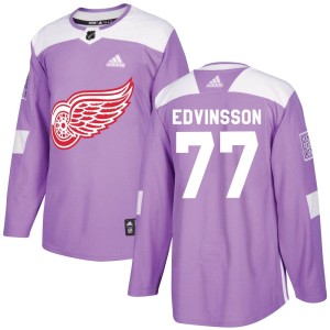Detroit Red Wings Simon Edvinsson Official Purple Adidas Authentic Adult Hockey Fights Cancer Practice NHL Hockey Jersey