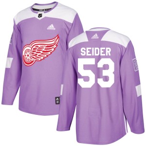 Detroit Red Wings Moritz Seider Official Purple Adidas Authentic Adult Hockey Fights Cancer Practice NHL Hockey Jersey