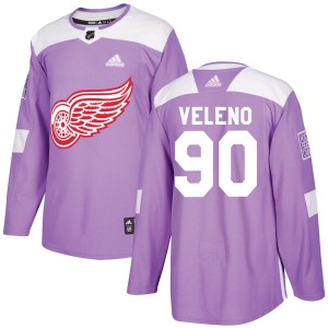 Detroit Red Wings Joe Veleno Official Purple Adidas Authentic Adult Hockey Fights Cancer Practice NHL Hockey Jersey