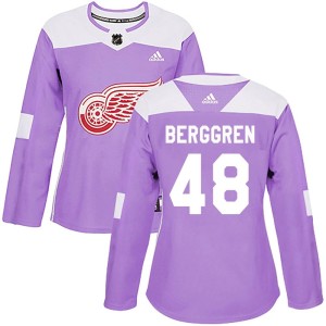 Detroit Red Wings Jonatan Berggren Official Purple Adidas Authentic Women's Hockey Fights Cancer Practice NHL Hockey Jersey