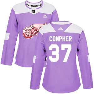 Detroit Red Wings J.T. Compher Official Purple Adidas Authentic Women's Hockey Fights Cancer Practice NHL Hockey Jersey