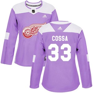 Detroit Red Wings Sebastian Cossa Official Purple Adidas Authentic Women's Hockey Fights Cancer Practice NHL Hockey Jersey