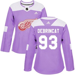 Detroit Red Wings Alex DeBrincat Official Purple Adidas Authentic Women's Hockey Fights Cancer Practice NHL Hockey Jersey
