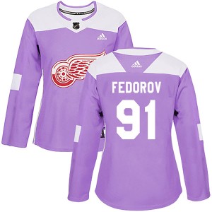 Detroit Red Wings Sergei Fedorov Official Purple Adidas Authentic Women's Hockey Fights Cancer Practice NHL Hockey Jersey