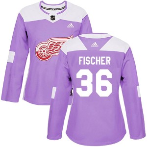 Detroit Red Wings Christian Fischer Official Purple Adidas Authentic Women's Hockey Fights Cancer Practice NHL Hockey Jersey