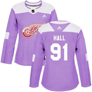 Detroit Red Wings Curtis Hall Official Purple Adidas Authentic Women's Hockey Fights Cancer Practice NHL Hockey Jersey