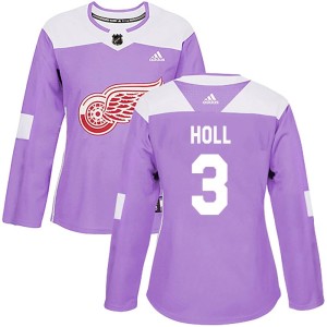 Detroit Red Wings Justin Holl Official Purple Adidas Authentic Women's Hockey Fights Cancer Practice NHL Hockey Jersey