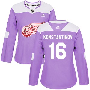 Detroit Red Wings Vladimir Konstantinov Official Purple Adidas Authentic Women's Hockey Fights Cancer Practice NHL Hockey Jersey