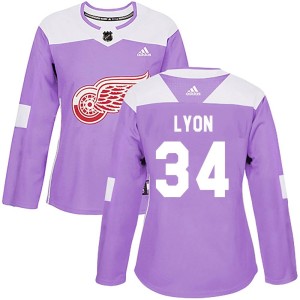 Detroit Red Wings Alex Lyon Official Purple Adidas Authentic Women's Hockey Fights Cancer Practice NHL Hockey Jersey