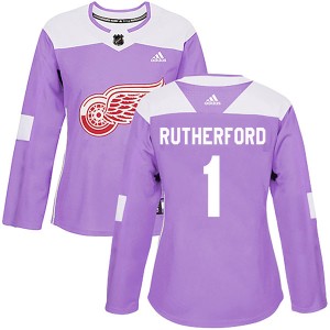 Detroit Red Wings Jim Rutherford Official Purple Adidas Authentic Women's Hockey Fights Cancer Practice NHL Hockey Jersey