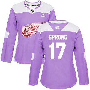Detroit Red Wings Daniel Sprong Official Purple Adidas Authentic Women's Hockey Fights Cancer Practice NHL Hockey Jersey