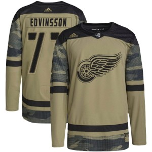 Detroit Red Wings Simon Edvinsson Official Camo Adidas Authentic Youth Military Appreciation Practice NHL Hockey Jersey