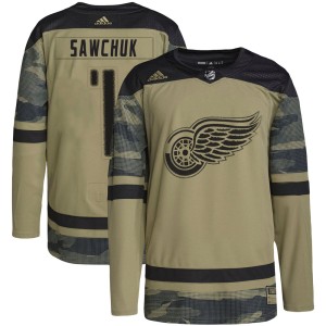 Detroit Red Wings Terry Sawchuk Official Camo Adidas Authentic Youth Military Appreciation Practice NHL Hockey Jersey