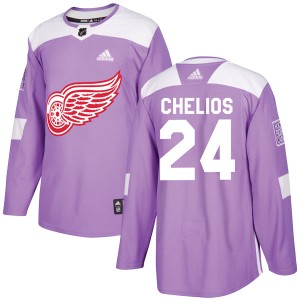 Detroit Red Wings Chris Chelios Official Purple Adidas Authentic Youth Hockey Fights Cancer Practice NHL Hockey Jersey