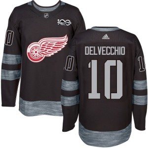 Detroit Red Wings Alex Delvecchio Official Black Adidas Authentic Adult 1917-2017 100th Anniversary NHL Hockey Jersey