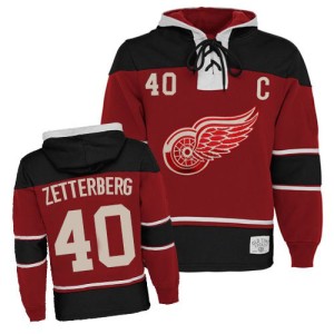 Detroit Red Wings Henrik Zetterberg Official Red Authentic Youth Old Time Hockey Sawyer Hooded Sweatshirt