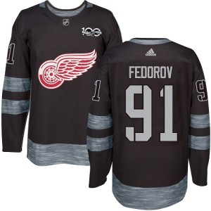 Detroit Red Wings Sergei Fedorov Official Black Adidas Authentic Adult 1917-2017 100th Anniversary NHL Hockey Jersey