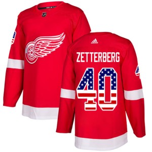 Detroit Red Wings Henrik Zetterberg Official Red Adidas Authentic Adult USA Flag Fashion NHL Hockey Jersey