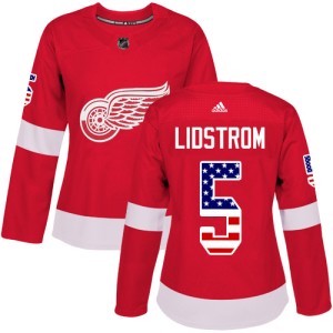 Detroit Red Wings Nicklas Lidstrom Official Red Adidas Authentic Women's USA Flag Fashion NHL Hockey Jersey