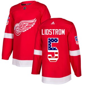 Detroit Red Wings Nicklas Lidstrom Official Red Adidas Authentic Youth USA Flag Fashion NHL Hockey Jersey