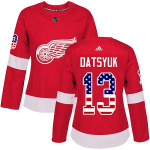 Detroit Red Wings Pavel Datsyuk Official Red Adidas Authentic Women's USA Flag Fashion NHL Hockey Jersey