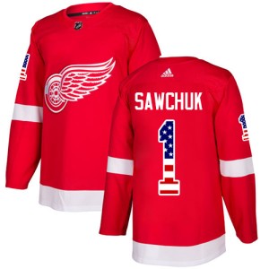 Detroit Red Wings Terry Sawchuk Official Red Adidas Authentic Adult USA Flag Fashion NHL Hockey Jersey